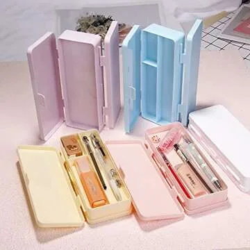 Doraking Double Deck Plastic Pen Case, Pen Storage Organizer Holder Pencil Boxes Pen Container for Office Supplies Organization (Pink)