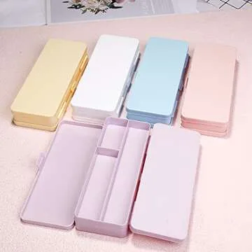 Doraking Double Deck Plastic Pen Case, Pen Storage Organizer Holder Pencil Boxes Pen Container for Office Supplies Organization (Pink)