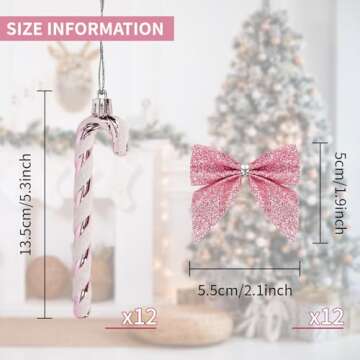 12 Pcs Candy Cane Christmas Decorations,5.5inch Glitter Candy Cane Bows for Xmas Tree Hanging Orname...