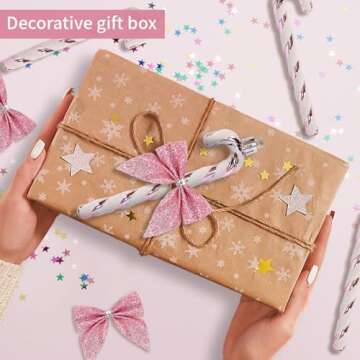 12 Pcs Candy Cane Christmas Decorations,5.5inch Glitter Candy Cane Bows for Xmas Tree Hanging Ornament Holiday Festival Party Home Decoration (Pink)
