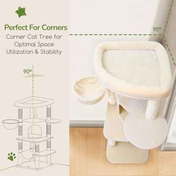Globlazer Corner Cat Tree for Large Cats: 51in Curved Series Modern Cat Tower