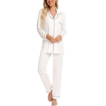 Leikar Button Up Pajama Set For Women 2 Piece Bridesmaid Pajamas Soft Pjs Lounge Sets L White