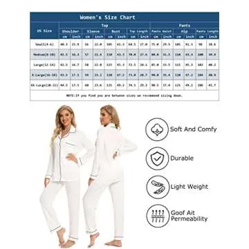 Leikar Button Up Pajama Set For Women 2 Piece Bridesmaid Pajamas Soft Pjs Lounge Sets L White