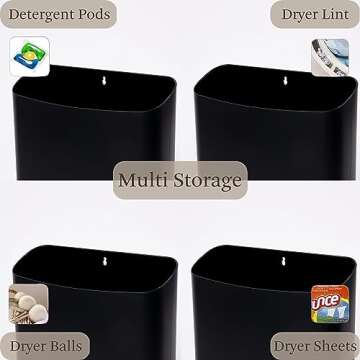 MONJITA Lint Bin for Laundry Room, Magnetic Lint Trash Can for Dryer, Modern Lint Holder, Lint Box for Laundry Room Organization, Wall Mounted Trash Can for Laundry Decor (Black)
