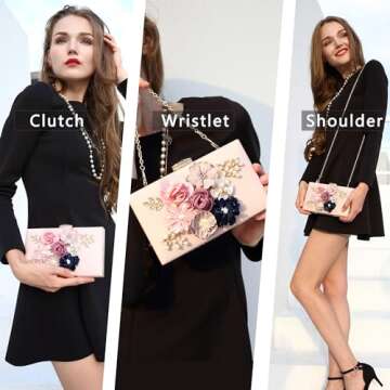 Milisente Evening Bag for Women, Flower Wedding Evening Clutch Purse Bride Floral Clutch Bag (Light ...