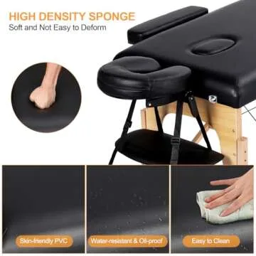 Yaheetech Massage Table Portable Adjustable Massage Bed Foldable Massage Therapy Table 3 Folding 84 Inch Salon Bed Facial Bed with Non-Woven Bag, Black