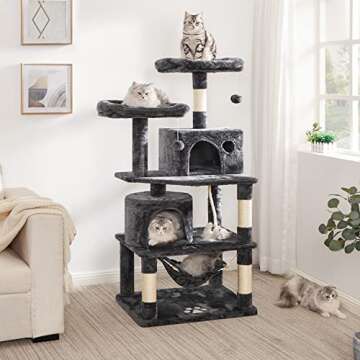 BEWISHOME Cat Tree Condo Cat Tower for Indoor Cats Kitten Furniture Activity Center Pet Kitty Play House with Sisal Scratching Posts Perches Hammock Grey MMJ01B