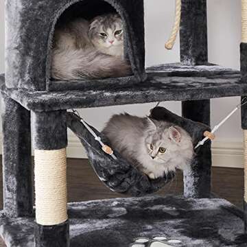 BEWISHOME Cat Tree Condo Cat Tower for Indoor Cats Kitten Furniture Activity Center Pet Kitty Play House with Sisal Scratching Posts Perches Hammock Grey MMJ01B