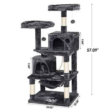 BEWISHOME Cat Tree Condo Cat Tower for Indoor Cats Kitten Furniture Activity Center Pet Kitty Play House with Sisal Scratching Posts Perches Hammock Grey MMJ01B