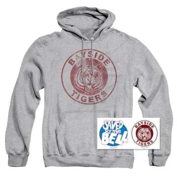 Popfunk Saved By The Bell Bayside Tigers Pull-Over Hoodie Sweatshirt (Athletic Heather - X-Large)