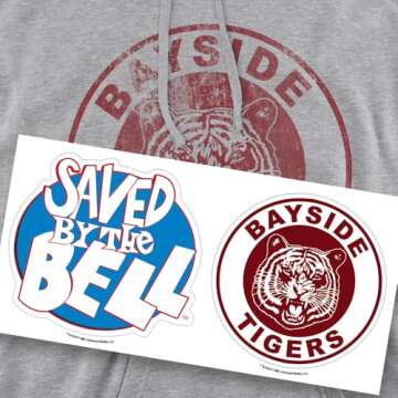 Popfunk Saved By The Bell Bayside Tigers Pull-Over Hoodie Sweatshirt (Athletic Heather - X-Large)