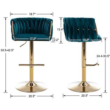 DUOMAY Modern Swivel Bar Stools Set of 2, Velvet Adjustable Height Barstool with Barrel Back Kitchen...