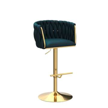 DUOMAY Modern Swivel Bar Stools Set of 2, Velvet Adjustable Height Barstool with Barrel Back Kitchen Island Counter Bar Chair with Golden Base, Teal Green