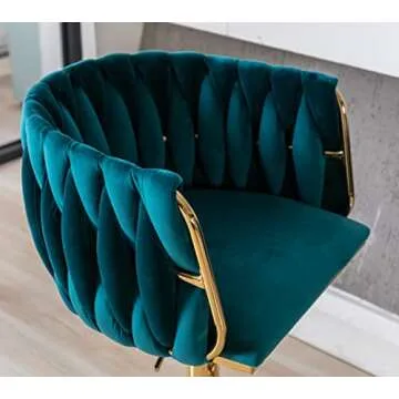 DUOMAY Modern Swivel Bar Stools Set of 2, Velvet Adjustable Height Barstool with Barrel Back Kitchen Island Counter Bar Chair with Golden Base, Teal Green