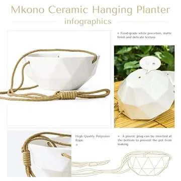 Mkono Ceramic Hanging Planter Set - Modern Flower Pots