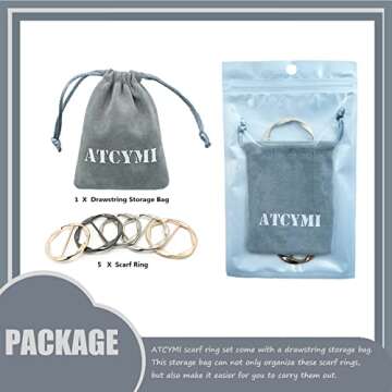 5PCS Silk Scarf Ring Clip T-shirt Tie Clips for Women Fashion Metal Round Circle Clip Buckle Clothin...