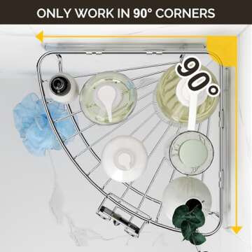 Orimade Corner Shower Caddy Stainless Steel with Hooks Wall Mounted Bathroom Shelf Storage Organizer Adhesive No Drilling 2 Pack, Silver Only for 90-Degree Corner