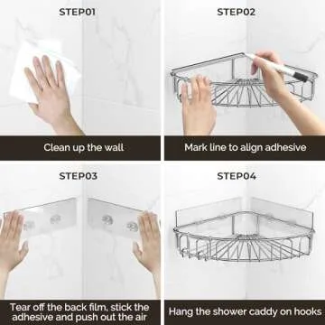 Orimade Corner Shower Caddy Stainless Steel with Hooks Wall Mounted Bathroom Shelf Storage Organizer Adhesive No Drilling 2 Pack, Silver Only for 90-Degree Corner