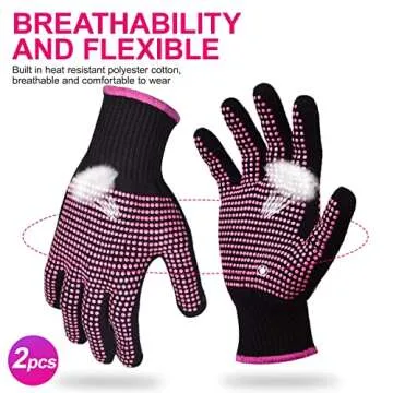 Sopito 2Pcs Heat Resistant Gloves with Silicone Bumps, Professional Heat Gloves for Hair Styling, Heat Proof Glove Mitts Heat Protection Gloves for Curling Iron Wand Flat Iron Sublimation, Rose Red
