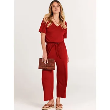 ANRABESS Women's Summer Casual V Neck Jumpsuit with Pockets