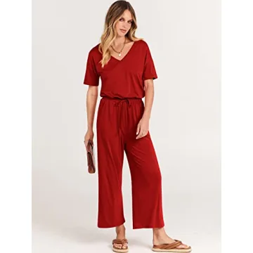 ANRABESS Women's Summer Casual V Neck Jumpsuit with Pockets