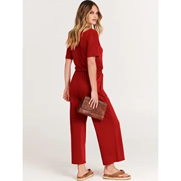 ANRABESS Women's Summer Casual V Neck Jumpsuit with Pockets