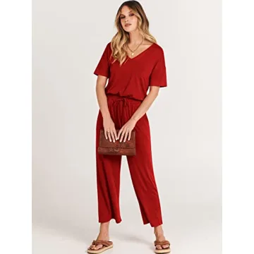 ANRABESS Women's Summer Casual V Neck Jumpsuit with Pockets