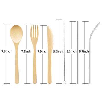 Portable Bamboo Cutlery Set with Stainless Steel Straw
