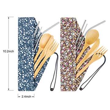 Portable Bamboo Cutlery Set with Stainless Steel Straw