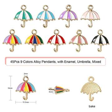 DanLingJewelry 45Pcs 9 Colors Tool Charms Colorful Umbrella Charms Enamel Umbrella Charms for DIY Je...