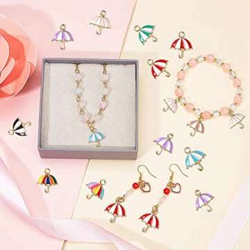 DanLingJewelry 45Pcs 9 Colors Tool Charms Colorful Umbrella Charms Enamel Umbrella Charms for DIY Jewelry Making Earring