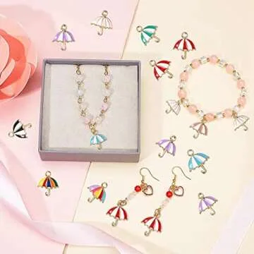 DanLingJewelry 45Pcs 9 Colors Tool Charms Colorful Umbrella Charms Enamel Umbrella Charms for DIY Jewelry Making Earring