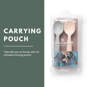 Miniware Silicone Baby Spoon for Training - BPA Free Baby Utensils - Baby Spoons Self Feeding 6 Months | 100% Food Grade Silicone - Modern & Dishwasher Safe Toddler Spoons (Grey and Peach)