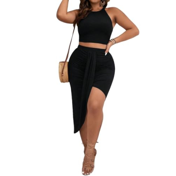 SOLY HUX Plus Size Summer Two Piece Skirt Set for Women