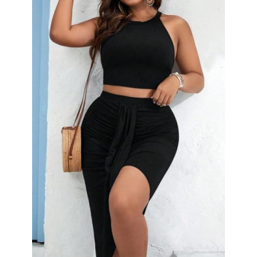 SOLY HUX Plus Size Summer Two Piece Skirt Set for Women