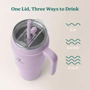 REDUCE 40 oz Stainless Steel Tumbler with Handle - Dual-Wall Vacuum Insulated Travel Mug, Sweat-Proof Lid & Reusable Straw - Keeps Drinks Cold for 24 Hrs, Fits Cupholders, Dishwasher Safe - Lilac Bud