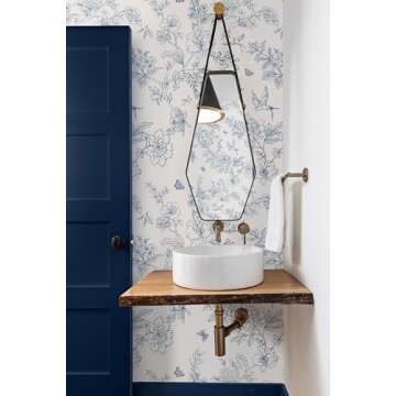 Froluya Cream White and Blue Vintage Floral Wallpaper Peel and Stick Wallpaper Removable 393"x17.7" ...