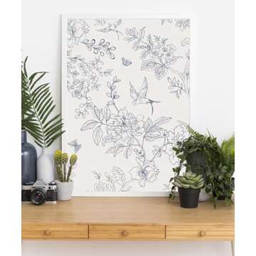 Froluya Cream White and Blue Vintage Floral Wallpaper Peel and Stick Wallpaper Removable 393"x17.7" Boho Peel and Stick Wallpaper Self Adhesive Wall Paper for Bedroom Cabinets Shelf Liner Vinyl Roll