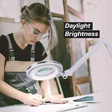 Brightech LightView Pro Magnifying Desk Lamp, 2.25x Light Magnifier with Clamp, Adjustable Magnifying Glass with Light for Crafts, Reading, Close Work - White