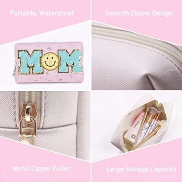 Stylish Preppy Patch Makeup Bag for Mothers and Women