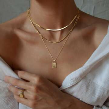 Kyerlyn layered gold necklaces for women，Stackable Simple 14K Gold Plated Chain Necklace Layering ...