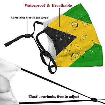 ZENXIN Jamaica Flag Jamaican National Flags Dust Washable Reusable Filter and Reusable Mouth Warm Windproof Cotton Face for Men Women Adult