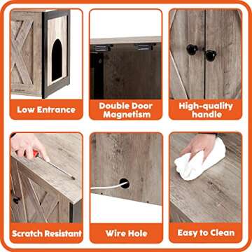 Dwanton Litter Box Enclosure, Cat Litter Box Furniture Hidden, Reversible Entrance Can Be on Left or Right Side, Wooden Cat Washroom Indoor, Fit Most of Litter Box, 27.6 x 19.7 x 19.7 Inches