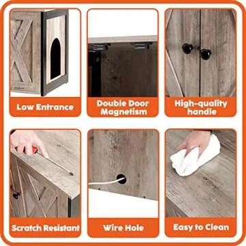 Dwanton Litter Box Enclosure, Cat Litter Box Furniture Hidden, Reversible Entrance Can Be on Left or Right Side, Wooden Cat Washroom Indoor, Fit Most of Litter Box, 27.6 x 19.7 x 19.7 Inches