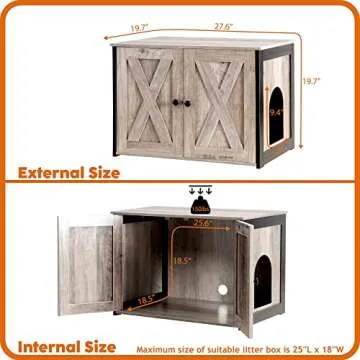 Dwanton Litter Box Enclosure, Cat Litter Box Furniture Hidden, Reversible Entrance Can Be on Left or Right Side, Wooden Cat Washroom Indoor, Fit Most of Litter Box, 27.6 x 19.7 x 19.7 Inches