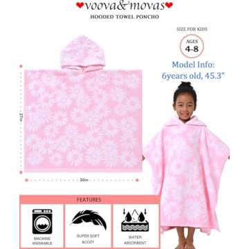 VOOVA & MOVAS Thick Hooded Bath Towel Poncho for Kids (4-8Years) - Soft, Absorbent Turkish Cotton Sw...