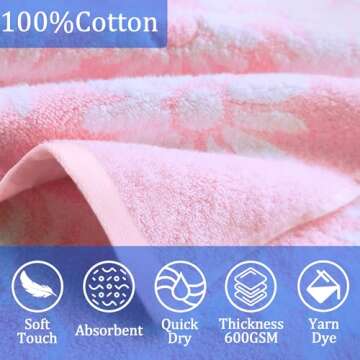 VOOVA & MOVAS Thick Hooded Bath Towel Poncho for Kids (4-8Years) - Soft, Absorbent Turkish Cotton Swim Towel Robe, Perfect for Bathroom | Pool | Swim, Jacquard, Pink with White Daisy Theme