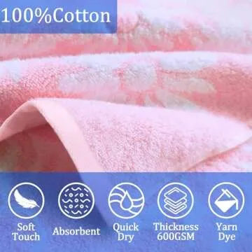 VOOVA & MOVAS Thick Hooded Bath Towel Poncho for Kids (4-8Years) - Soft, Absorbent Turkish Cotton Swim Towel Robe, Perfect for Bathroom | Pool | Swim, Jacquard, Pink with White Daisy Theme