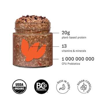 HOLOS Organic Overnight Muesli - Variety Pack (12 Meals) Muesli Cereal - USDA Organic, 20g Plant Proteins, Gluten Free, High Fiber, Probiotics, Vitamins & Minerals (3.17 Oz bag)