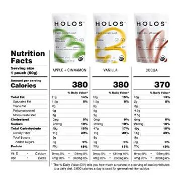 HOLOS Organic Overnight Muesli - Variety Pack (12 Meals) Muesli Cereal - USDA Organic, 20g Plant Proteins, Gluten Free, High Fiber, Probiotics, Vitamins & Minerals (3.17 Oz bag)